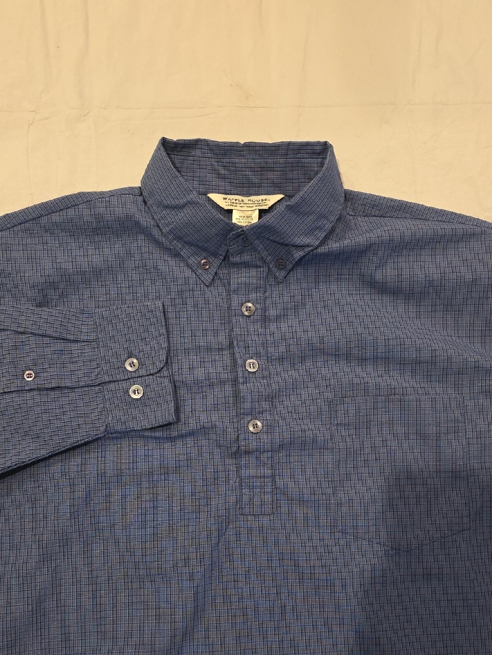 Waffle House Long Sleeve 1/2 Button Down Uniform Shirt Embroidered Logo Blue L